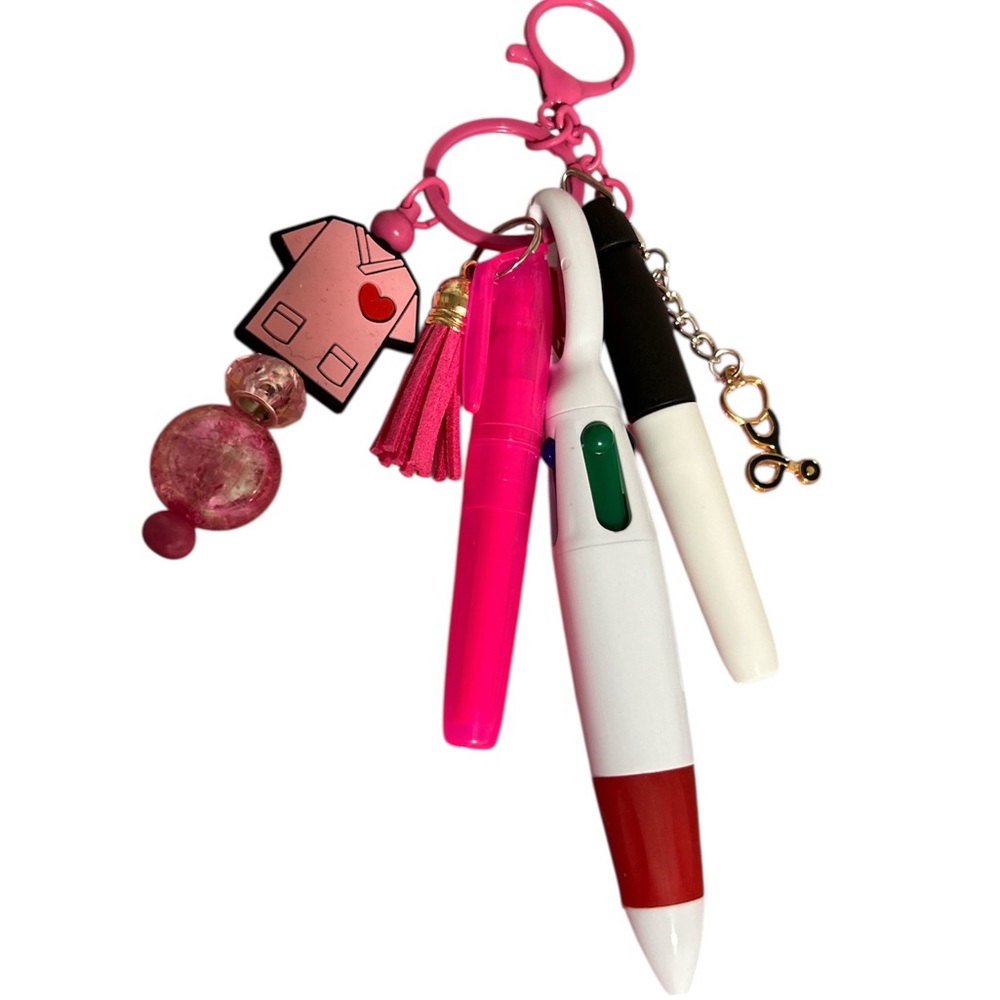 Pink and Black Tassel Keychain with Cute Character Charm